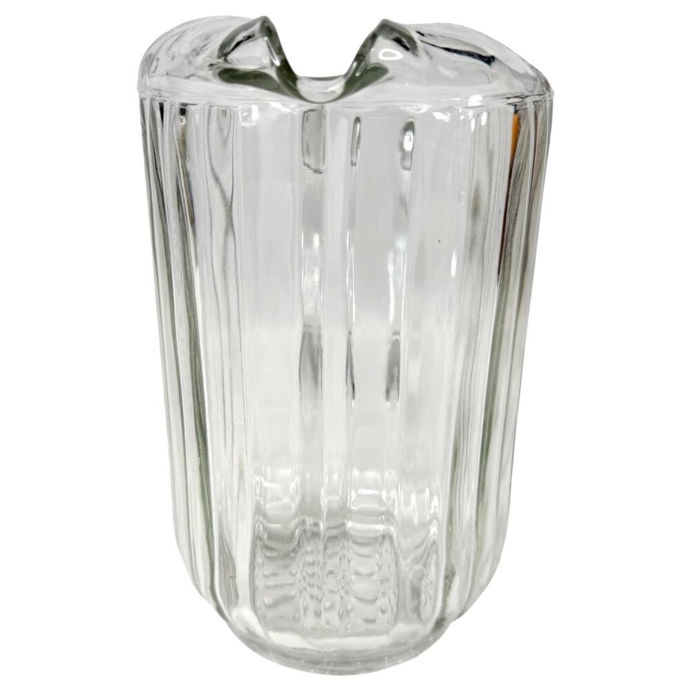 Vintage Jeannette National Clear Glass Ribbed Pitcher Ice Lip 63 OZ 7.5” Tall - Picture 2 of 7